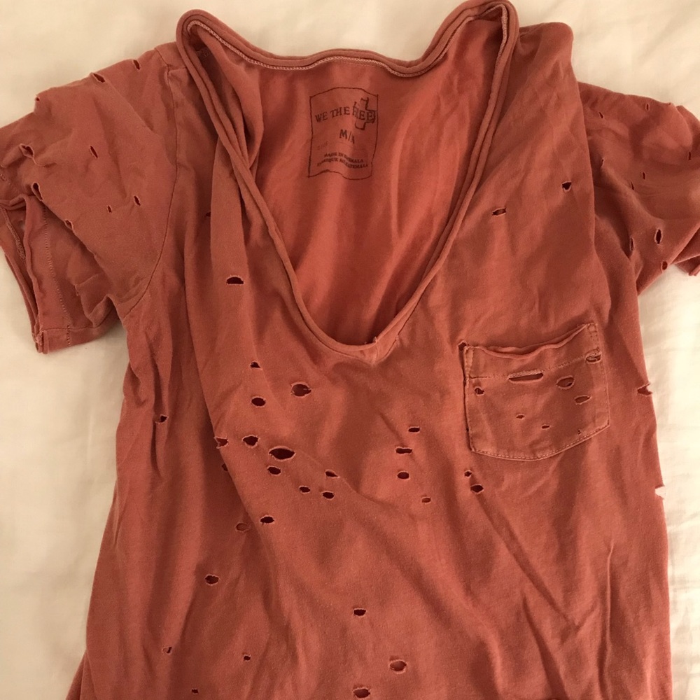 Free People Fashionably Ripped T-Shirt Sz M